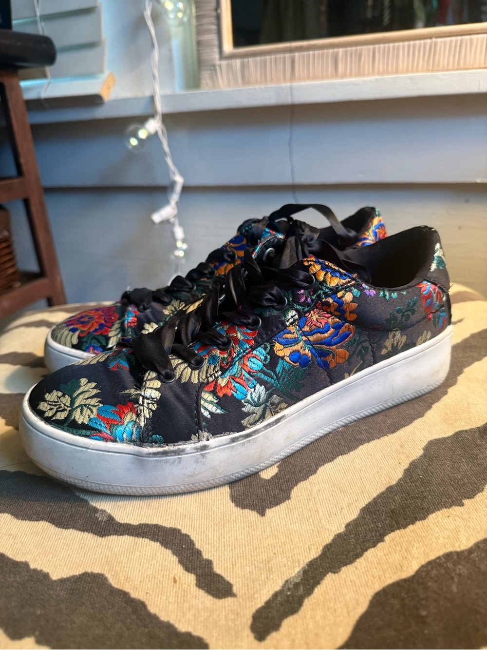 Brash Black Floral Embroidered Platform Sneakers